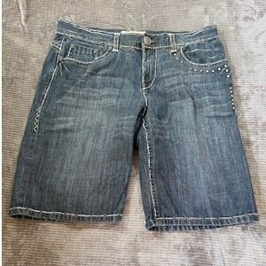 Laguna Beach Jean Co Mens Denim Shorts 38X13 Blue Rhinestone Thick Stitch Y2K.